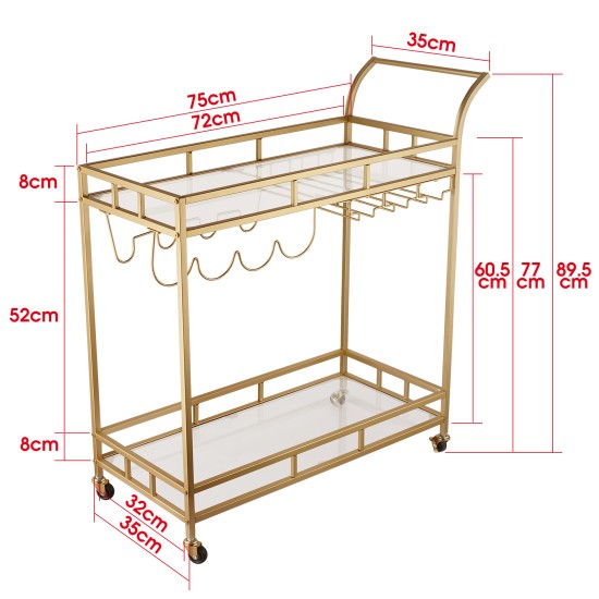 Bar Trolley with Glass Shelves, Rolling Wine and Service Trolley With Wine Rack And Glass Holder, Modern Home Bar Storage Trolley, Suitable for Kitchen and Restaurant Bar Trolley with Glass Shelves, Rolling Wine and Service Trolley With Wine Rack And Glass Holder, Modern Home Bar Storage Trolley, Suitable for Kitchen and Restaurant